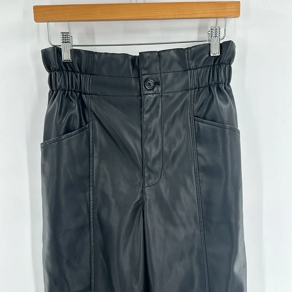 Madewell Vegan Leather Pull-On Paperbag Pants Black 0‎